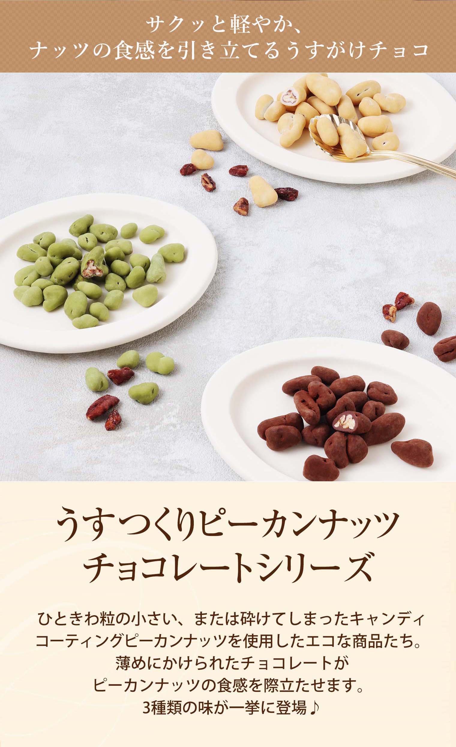 うすつくりピーカンナッツチョコレートシリーズ