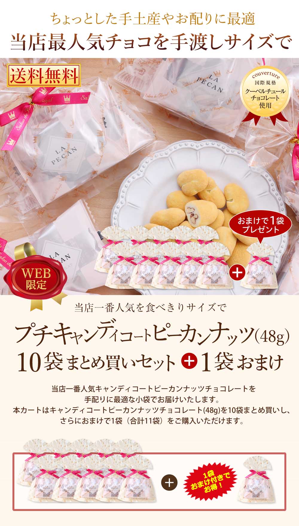 Web限定】【送料無料】プチギフトキャンディコートピーカン(48g)10袋+1